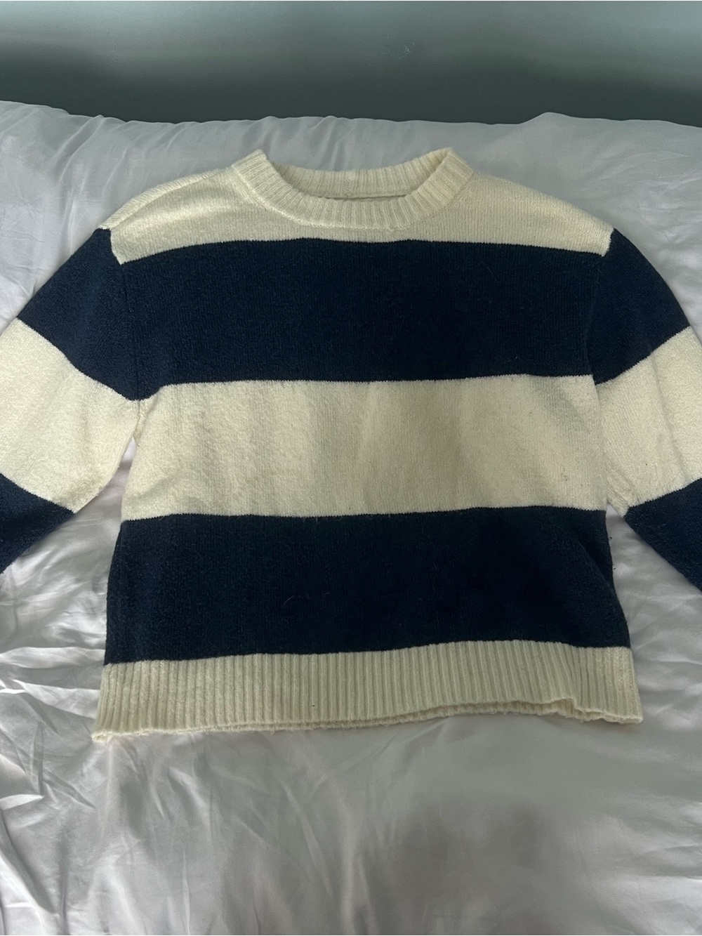 aerie Navy and Cream Wide-Stripe Crewneck Sweater